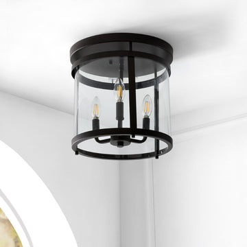 Ciel Simple Farmhouse 12.5" Metal/Glass Rustic Vintage LED Flush Mount - JONATHAN Y